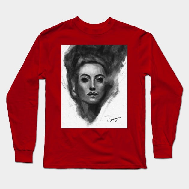 Charcoal Woman Face sketch Long Sleeve T-Shirt by carbogninalberto